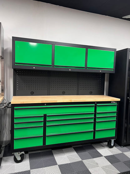 10 Feet Steel Rolling Tool Chest Workbench With Wood Top Set Custom Green