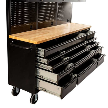 10 Feet Black Stainless Steel Tool Cabinet On Wheels With Wood Top