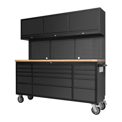 GTools 72 Inch Black Rolling Tool Box Tool Chest Combo, Garage Cabinets And Tool Chest On Wheels